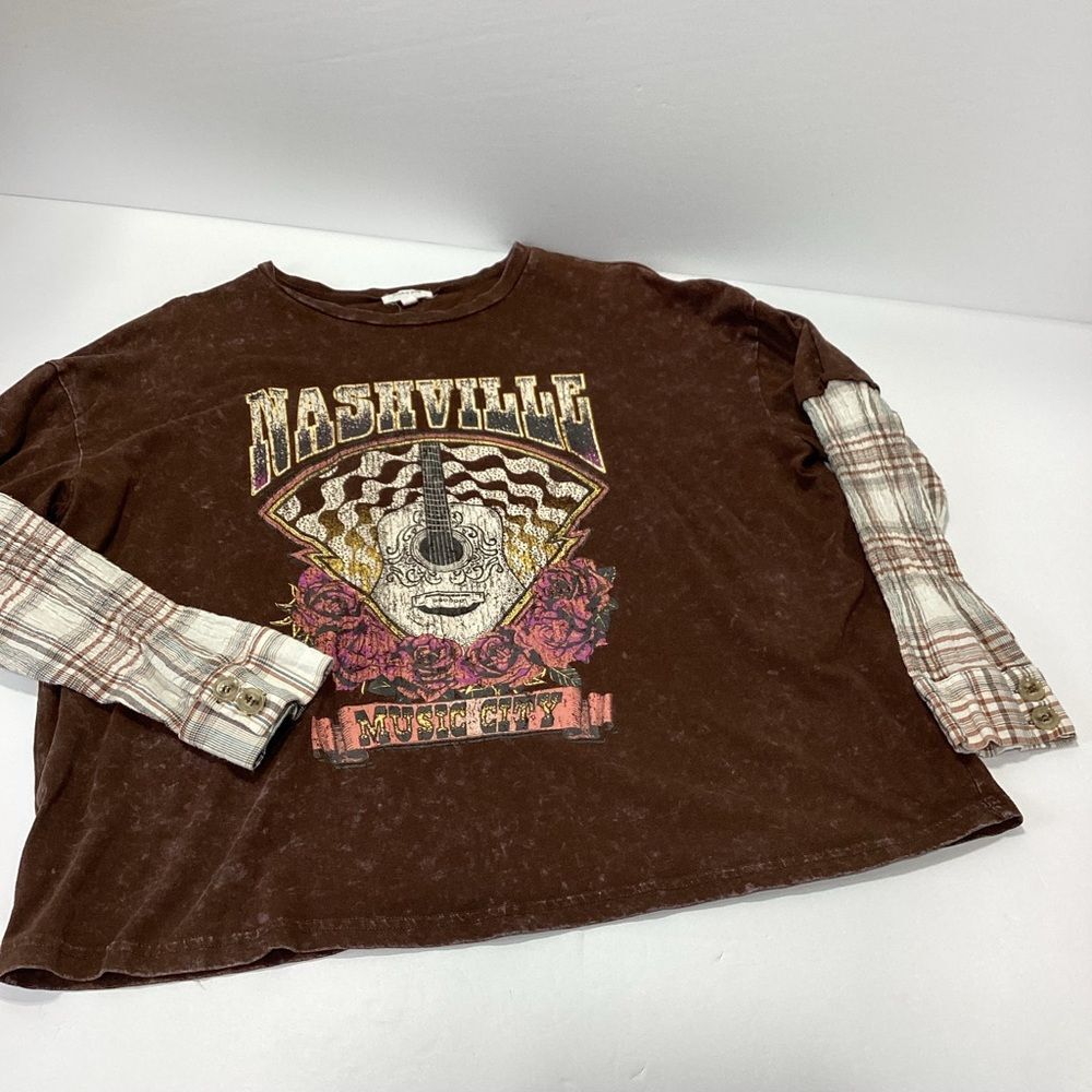 Stitch & Pine Brown Nashville Graphic Long Sleeve Shirt XL